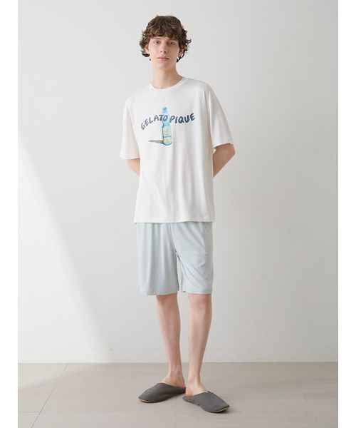 スペシャルオファ HOMME】【接触冷感】レーヨン夏祭りプリントTシャツ&トハーフ ルームウェア・パジャマ
