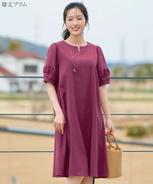 【選べる着丈】ギャザーランタンスリーブワンピース