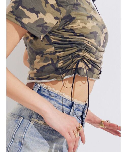 EVRIS（エヴリス）の「カモフラリボンショートTシャツ（Tシャツ/カットソー・レディース・ベージュ/カーキ・FREE）」の3枚目の写真