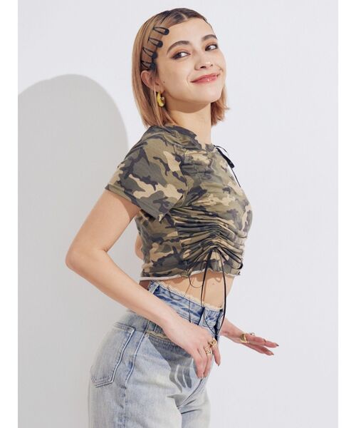 EVRIS（エヴリス）の「カモフラリボンショートTシャツ（Tシャツ/カットソー・レディース・ベージュ/カーキ・FREE）」の4枚目の写真