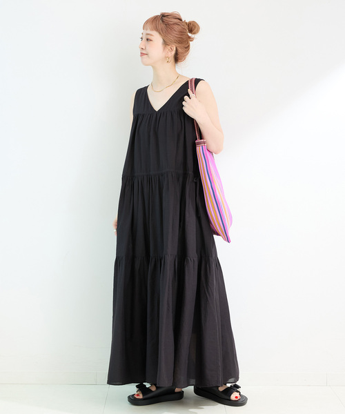 B.C STOCK（ベーセーストック）の「手洗い可 / ティアードスリーブレスワンピース（ワンピース・レディース・ホワイト/グリーン/レッド/ブラック・FREE）」の9枚目の写真