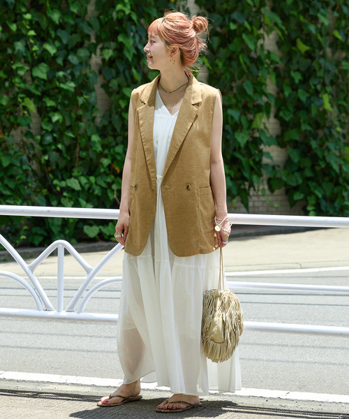 B.C STOCK（ベーセーストック）の「手洗い可 / ティアードスリーブレスワンピース（ワンピース・レディース・ホワイト/グリーン/レッド/ブラック・FREE）」の15枚目の写真