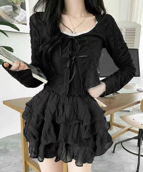 Chiina（チーナ）の「Chiina / シアーフラワーカーディガン（カーディガン/ボレロ・レディース・アイボリー/ライトブルー/ブラック・FREE）」の2枚目の写真