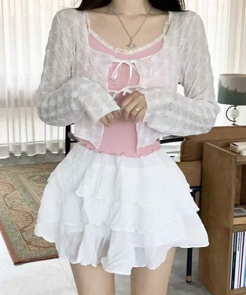 Chiina（チーナ）の「Chiina / シアーフラワーカーディガン（カーディガン/ボレロ・レディース・アイボリー/ライトブルー/ブラック・FREE）」の4枚目の写真