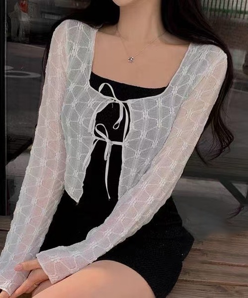 Chiina（チーナ）の「Chiina / シアーフラワーカーディガン（カーディガン/ボレロ・レディース・アイボリー/ライトブルー/ブラック・FREE）」の5枚目の写真