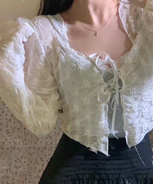 Chiina（チーナ）の「Chiina / シアーフラワーカーディガン（カーディガン/ボレロ・レディース・アイボリー/ライトブルー/ブラック・FREE）」の22枚目の写真