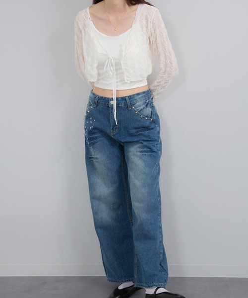 Chiina（チーナ）の「Chiina / シアーフラワーカーディガン（カーディガン/ボレロ・レディース・アイボリー/ライトブルー/ブラック・FREE）」の7枚目の写真