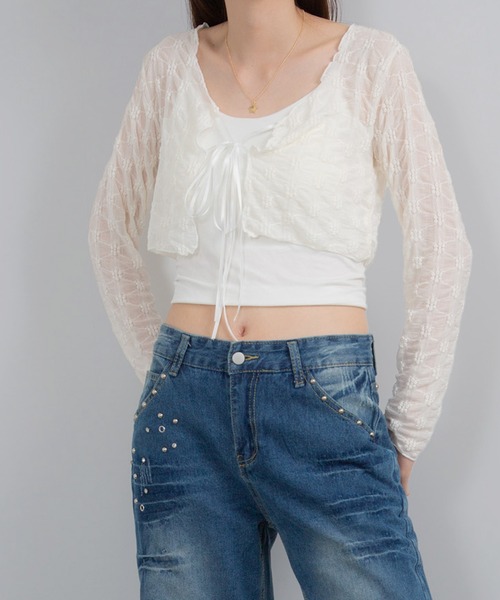 Chiina（チーナ）の「Chiina / シアーフラワーカーディガン（カーディガン/ボレロ・レディース・アイボリー/ライトブルー/ブラック・FREE）」の8枚目の写真