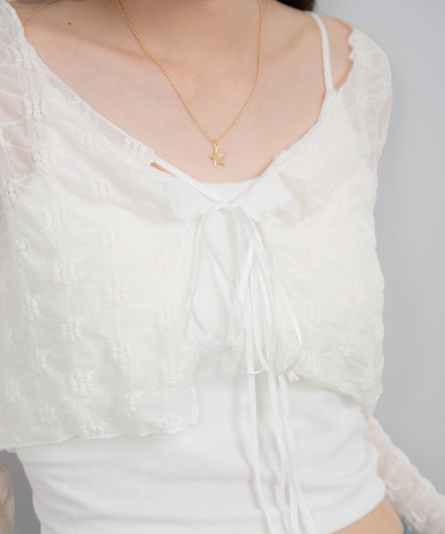 Chiina（チーナ）の「Chiina / シアーフラワーカーディガン（カーディガン/ボレロ・レディース・アイボリー/ライトブルー/ブラック・FREE）」の10枚目の写真