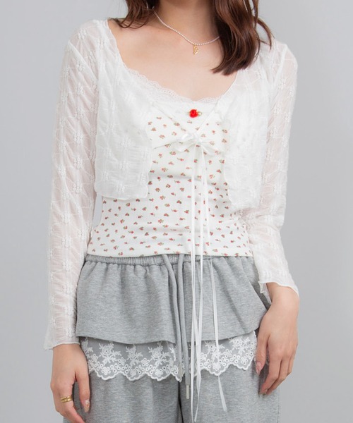 Chiina（チーナ）の「Chiina / シアーフラワーカーディガン（カーディガン/ボレロ・レディース・アイボリー/ライトブルー/ブラック・FREE）」の13枚目の写真