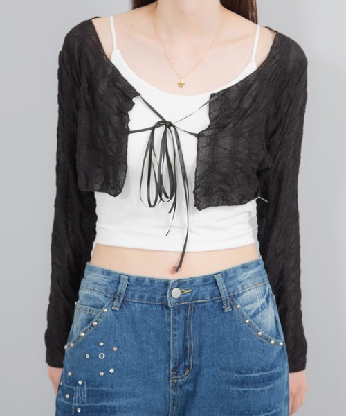 Chiina（チーナ）の「Chiina / シアーフラワーカーディガン（カーディガン/ボレロ・レディース・アイボリー/ライトブルー/ブラック・FREE）」の17枚目の写真