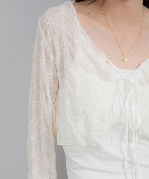 Chiina（チーナ）の「Chiina / シアーフラワーカーディガン（カーディガン/ボレロ・レディース・アイボリー/ライトブルー/ブラック・FREE）」の9枚目の写真