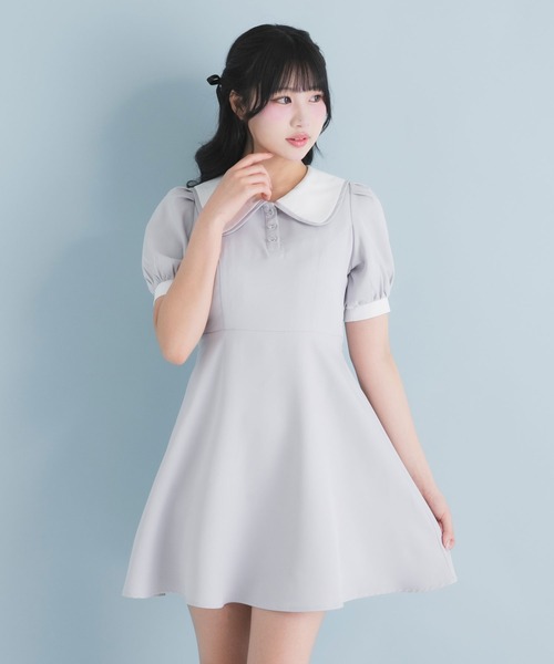 DearMyLoveRose（ディアマイラブローズ）の「配色角襟セーラーパイピングリボンワンピース【大きいサイズ有り】（ワンピース・レディース・ブラック/グレー/ブルー/ブラック系その他/グレー系その他/ブルー系その他/ベビーピンク/ピンク系その他・SMALL/MEDIUM/LARGE/LL/3L）」の3枚目の写真