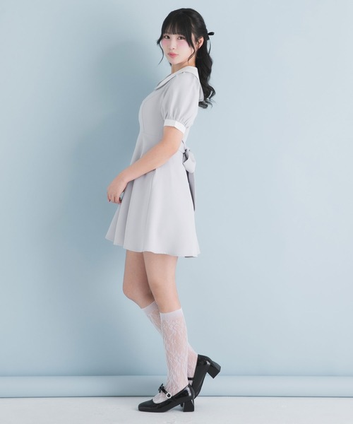 DearMyLoveRose（ディアマイラブローズ）の「配色角襟セーラーパイピングリボンワンピース【大きいサイズ有り】（ワンピース・レディース・ブラック/グレー/ブルー/ブラック系その他/グレー系その他/ブルー系その他/ベビーピンク/ピンク系その他・SMALL/MEDIUM/LARGE/LL/3L）」の14枚目の写真