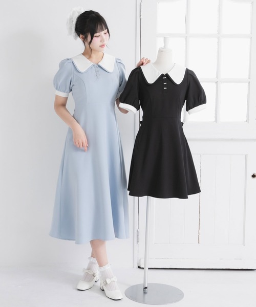 DearMyLoveRose（ディアマイラブローズ）の「配色角襟セーラーパイピングリボンワンピース【大きいサイズ有り】（ワンピース・レディース・ブラック/グレー/ブルー/ブラック系その他/グレー系その他/ブルー系その他/ベビーピンク/ピンク系その他・SMALL/MEDIUM/LARGE/LL/3L）」の18枚目の写真