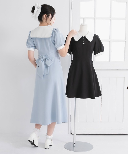 DearMyLoveRose（ディアマイラブローズ）の「配色角襟セーラーパイピングリボンワンピース【大きいサイズ有り】（ワンピース・レディース・ブラック/グレー/ブルー/ブラック系その他/グレー系その他/ブルー系その他/ベビーピンク/ピンク系その他・SMALL/MEDIUM/LARGE/LL/3L）」の19枚目の写真