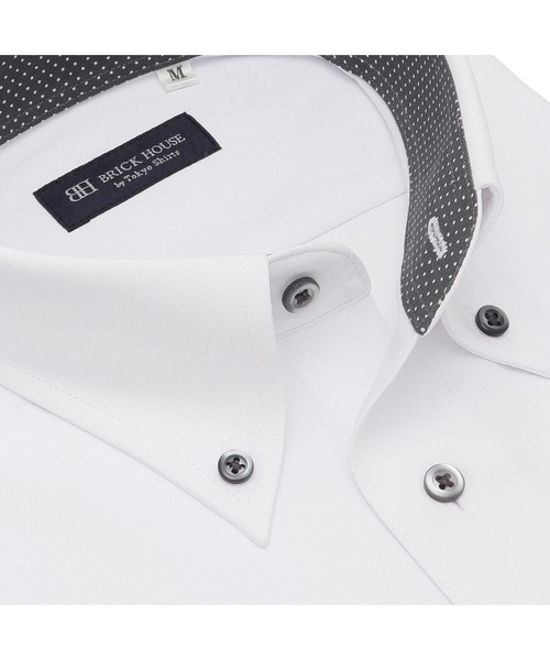 TOKYO SHIRTS（トウキョウシャツ）の「形態安定ノンアイロン ボタンダウン 半袖ストレッチビジネスワイシャツ（ビジネスシャツ・メンズ・ホワイト・首回り39cm/首回り41cm/首回り42cm/首回り43cm/首回り37cm）」の3枚目の写真