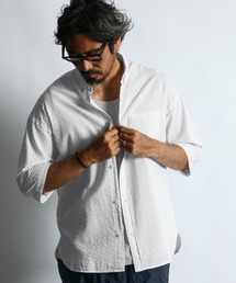 The DUFFER of ST.GEORGE | SEERSUCKER OVERDYE 3Q SHIRT：シアサッカーストライプ 製品染め 5分袖シャツ(シャツ/ブラウス)