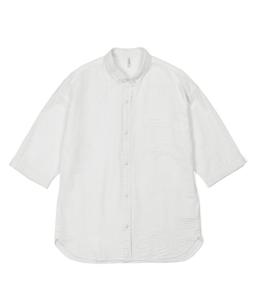 The DUFFER of ST.GEORGE（ザダファーオブセントジョージ）の「SEERSUCKER OVERDYE 3Q SHIRT：シアサッカーストライプ 製品染め 5分袖シャツ（シャツ/ブラウス・メンズ・ネイビー/ブラック/ホワイト・LARGE/MEDIUM/SMALL/X-LARGE）」の12枚目の写真