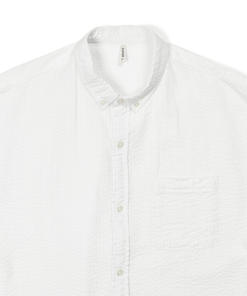 The DUFFER of ST.GEORGE（ザダファーオブセントジョージ）の「SEERSUCKER OVERDYE 3Q SHIRT：シアサッカーストライプ 製品染め 5分袖シャツ（シャツ/ブラウス・メンズ・ネイビー/ブラック/ホワイト・LARGE/MEDIUM/SMALL/X-LARGE）」の15枚目の写真