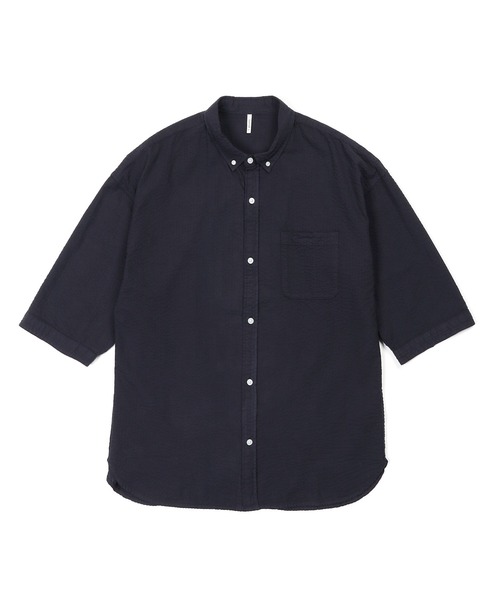 The DUFFER of ST.GEORGE（ザダファーオブセントジョージ）の「SEERSUCKER OVERDYE 3Q SHIRT：シアサッカーストライプ 製品染め 5分袖シャツ（シャツ/ブラウス・メンズ・ネイビー/ブラック/ホワイト・LARGE/MEDIUM/SMALL/X-LARGE）」の14枚目の写真