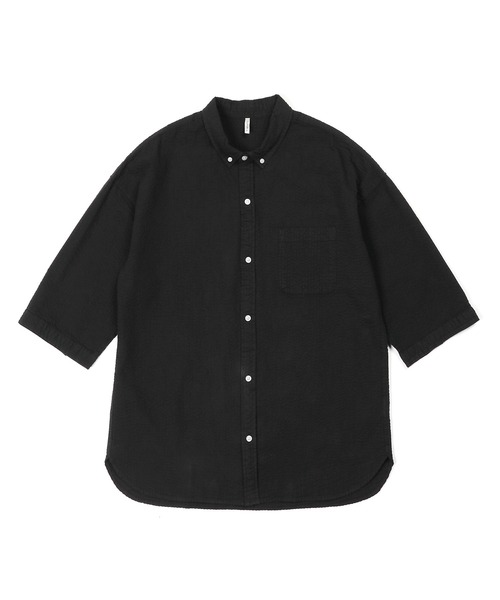 The DUFFER of ST.GEORGE（ザダファーオブセントジョージ）の「SEERSUCKER OVERDYE 3Q SHIRT：シアサッカーストライプ 製品染め 5分袖シャツ（シャツ/ブラウス・メンズ・ネイビー/ブラック/ホワイト・LARGE/MEDIUM/SMALL/X-LARGE）」の13枚目の写真