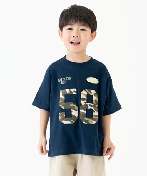 and D. petit main（アンドディープティマイン）の「【綿100%】ナンバリングワイド半T（Tシャツ/カットソー・キッズ・ライム/ネイビー/ホワイト・110cm/120cm/130cm/140cm/150cm/100cm/90cm）」の3枚目の写真