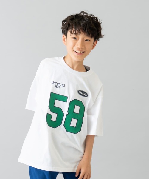 and D. petit main（アンドディープティマイン）の「【綿100%】ナンバリングワイド半T（Tシャツ/カットソー・キッズ・ライム/ネイビー/ホワイト・110cm/120cm/130cm/140cm/150cm/100cm/90cm）」の2枚目の写真