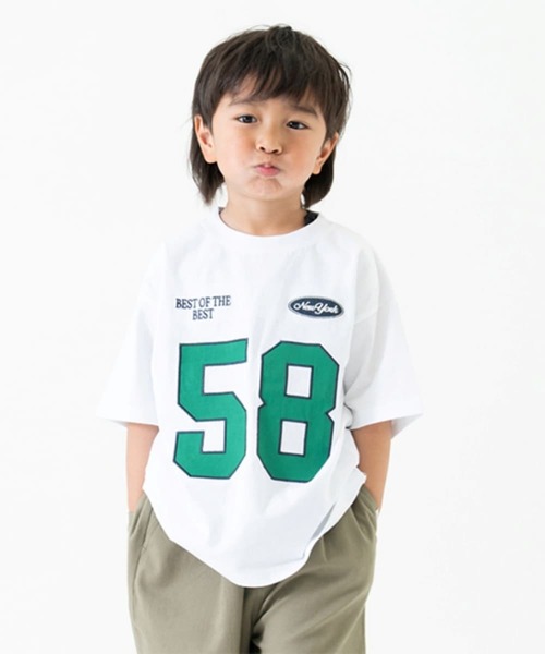 and D. petit main（アンドディープティマイン）の「【綿100%】ナンバリングワイド半T（Tシャツ/カットソー・キッズ・ライム/ネイビー/ホワイト・110cm/120cm/130cm/140cm/150cm/100cm/90cm）」の5枚目の写真