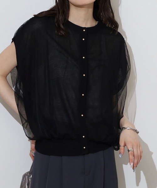 Anna Nicola(アンナニコラ)の「Anna Nicola チュールドッキングシアーニットベストカーディガン(カーディガン/ボレロ・レディース・ブラック/グレー/オフホワイト・38)」の9枚目の写真