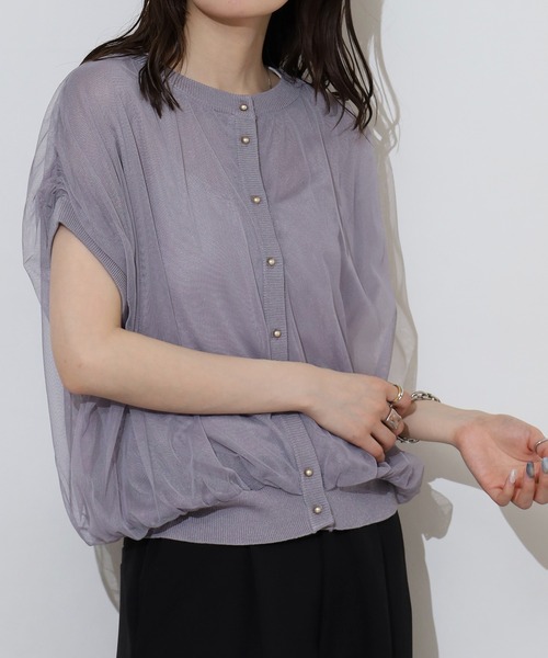Anna Nicola(アンナニコラ)の「Anna Nicola チュールドッキングシアーニットベストカーディガン(カーディガン/ボレロ・レディース・ブラック/グレー/オフホワイト・38)」の12枚目の写真