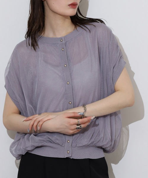 Anna Nicola(アンナニコラ)の「Anna Nicola チュールドッキングシアーニットベストカーディガン(カーディガン/ボレロ・レディース・ブラック/グレー/オフホワイト・38)」の14枚目の写真