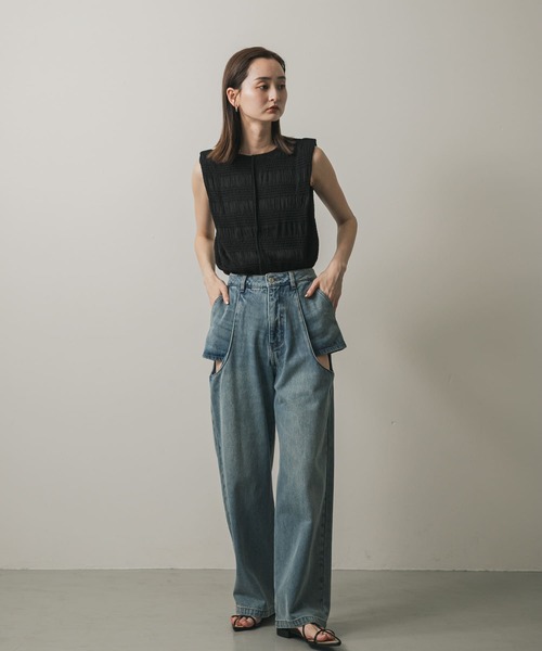 ANDREA&CO ラップデザインデニムパンツ ジョイスアディッド 【Crouka別注色】 ラウンド ワイド デニム