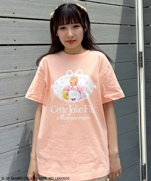 Candy Stripper（キャンディストリッパー）の「【MARRONCREAM】CETTE JOLIE FILLE Tシャツ（Tシャツ/カットソー・レディース・サーモンピンク/ライトベージュ・FREE）」の2枚目の写真