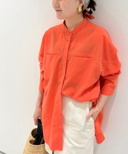 ブラウス シャツ ダンガリーバンドカラーシャツ レディース ダンガリーバンドカラーシャツ（シャツ/ブラウス）｜allureville