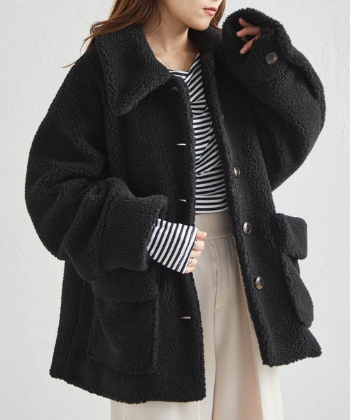 RANAN（ラナン）の「ステンカラーボアミドルコート（その他アウター・レディース・ブラック/アイボリー・LL/L/M）」の7枚目の写真