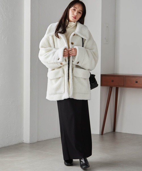 RANAN（ラナン）の「ステンカラーボアミドルコート（その他アウター・レディース・ブラック/アイボリー・LL/L/M）」の6枚目の写真