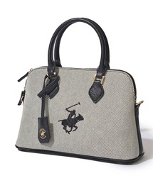 【Beverly Hills Polo Club/ビバリーヒルズポロクラブ】ポニーロゴ刺繍 エルガリー生地ハンドバッグ(ショルダーストラップ付)