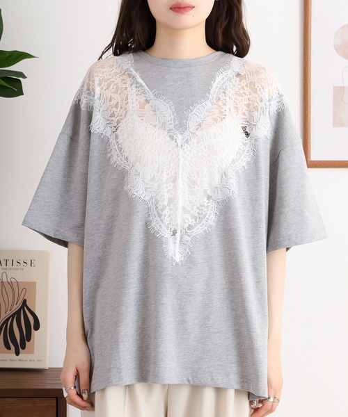 セール】レース切替BIGカットソー（Tシャツ/カットソー