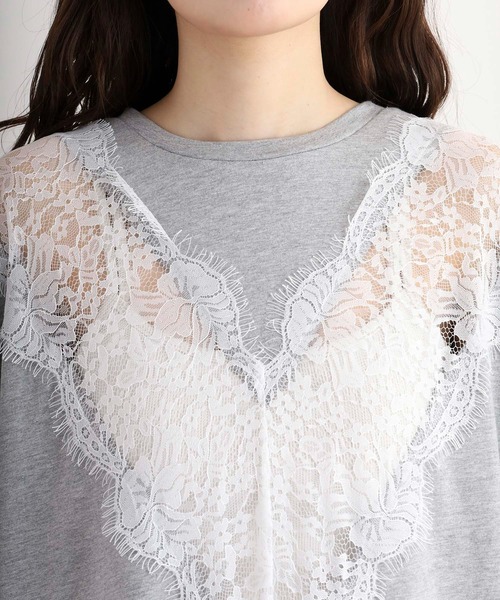 レース切替カットソー 店舗人気】レース切替カットソー | Leilian plus house (Women