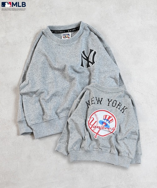 MLB(メジャーリーグベースボール)の「【MLB】別注ロゴプリントスウェット(スウェット・キッズ・オフホワイト/チャコール/マスタード/杢グレー/グリーン・130/120/110/100/90/80/150/140)」の3枚目の写真