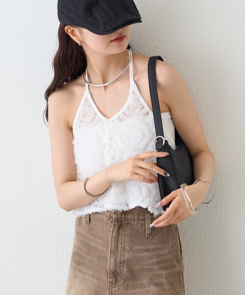 mystic(ミスティック)の「チュールフラワービスチェ(その他トップス・レディース・ブラック/オフホワイト/ピンク・FREE)」の4枚目の写真
