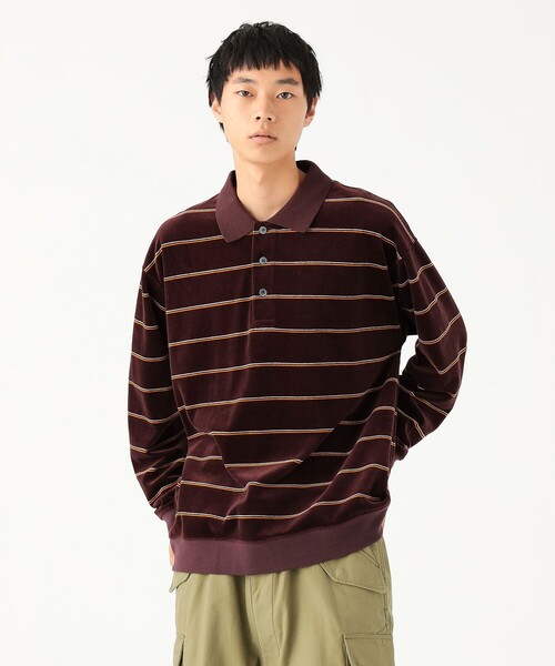 kno betta ベロア　シャツ ワイドフィット ベロア ボーダー ポロシャツ（ポロシャツ