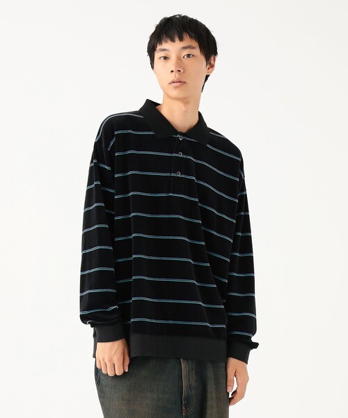 セール】ワイドフィット ベロア ボーダー ポロシャツ（ポロシャツ