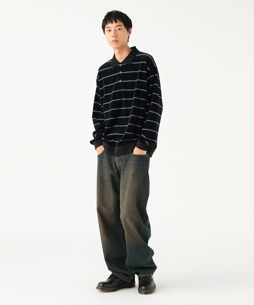 BEAMS（ビームス）の「ワイドフィット ベロア ボーダー ポロシャツ（ポロシャツ・メンズ・バーガンディー/ブラック・XL/L/M/S）」の3枚目の写真