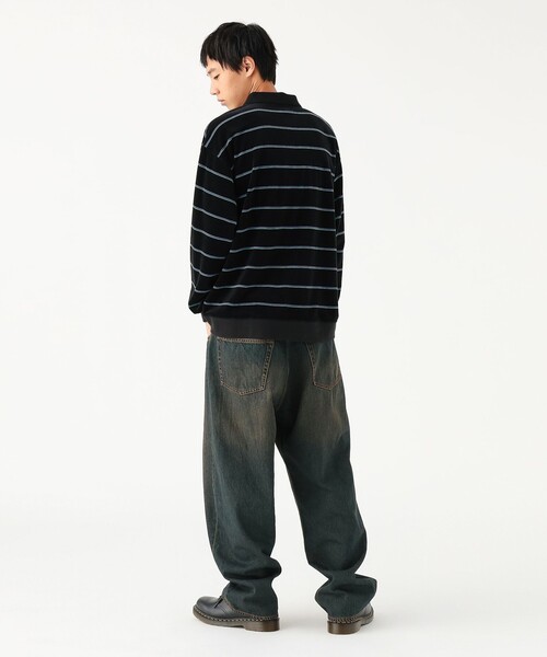 BEAMS（ビームス）の「ワイドフィット ベロア ボーダー ポロシャツ（ポロシャツ・メンズ・バーガンディー/ブラック・XL/L/M/S）」の4枚目の写真