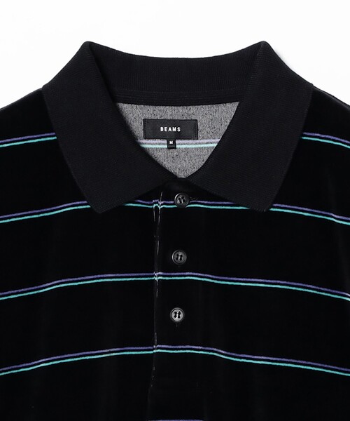セール】ワイドフィット ベロア ボーダー ポロシャツ（ポロシャツ