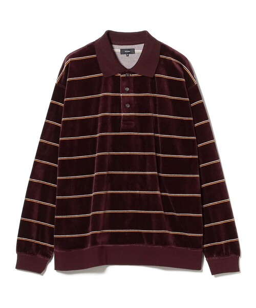 セール】ワイドフィット ベロア ボーダー ポロシャツ（ポロシャツ