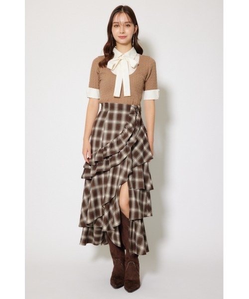 rienda（リエンダ）の「マルチチェックラッフルロングハイウエストスカート 秋服（スカート・レディース・ブラウン系その他・SMALL/MEDIUM）」の3枚目の写真