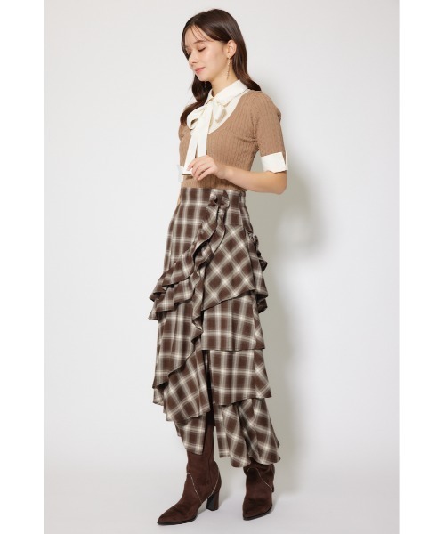 rienda（リエンダ）の「マルチチェックラッフルロングハイウエストスカート 秋服（スカート・レディース・ブラウン系その他・SMALL/MEDIUM）」の4枚目の写真